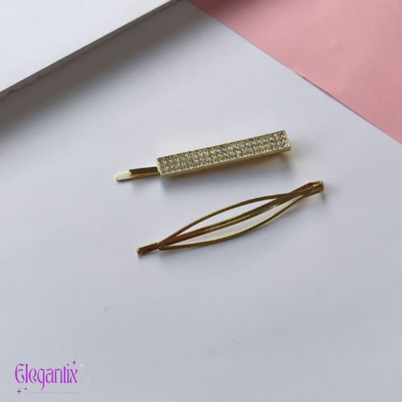 

Elegantix Zircon & Plain Hair Clips for All Hair Type, One Size