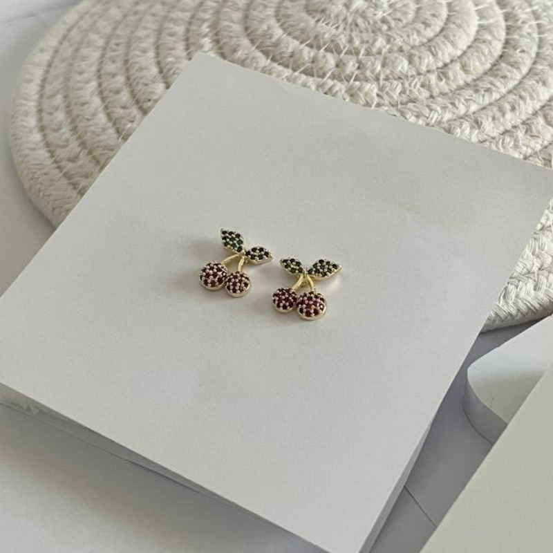 Elegantix Gold Plated Cherry Shaped Stud Earrings for Women with Zircon Stone, Purple/Blue