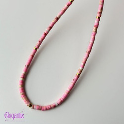 Elegantix Beaded Necklace for Women with Natural Stone, Pink Crystal