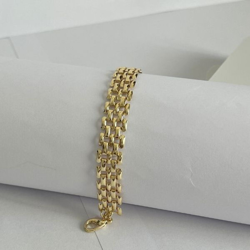 Elegantix Flat Chain Unisex Bracelet, Gold