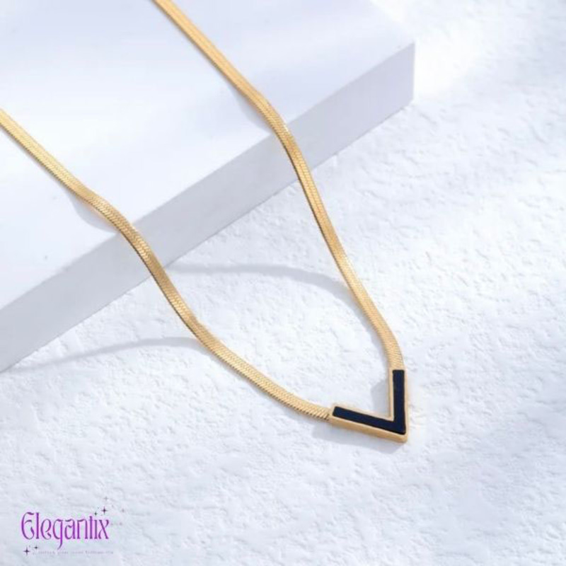 Elegantix V Shaped Necklace for Women, Black