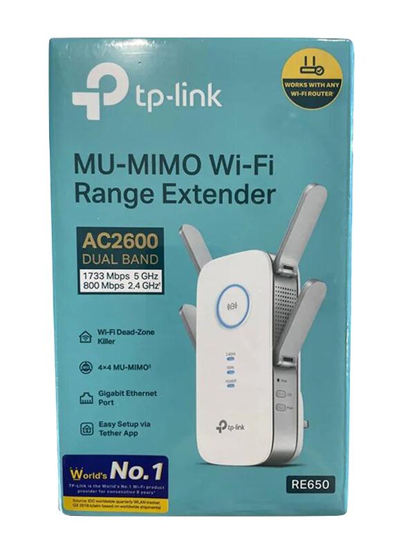 TP-Link  RE650 Mesh Wi-Fi Range Extender, AC2600, White