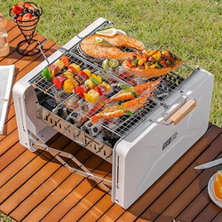 Stainless Steel Foldable Design Outdoor Portable BBQ Grill, White