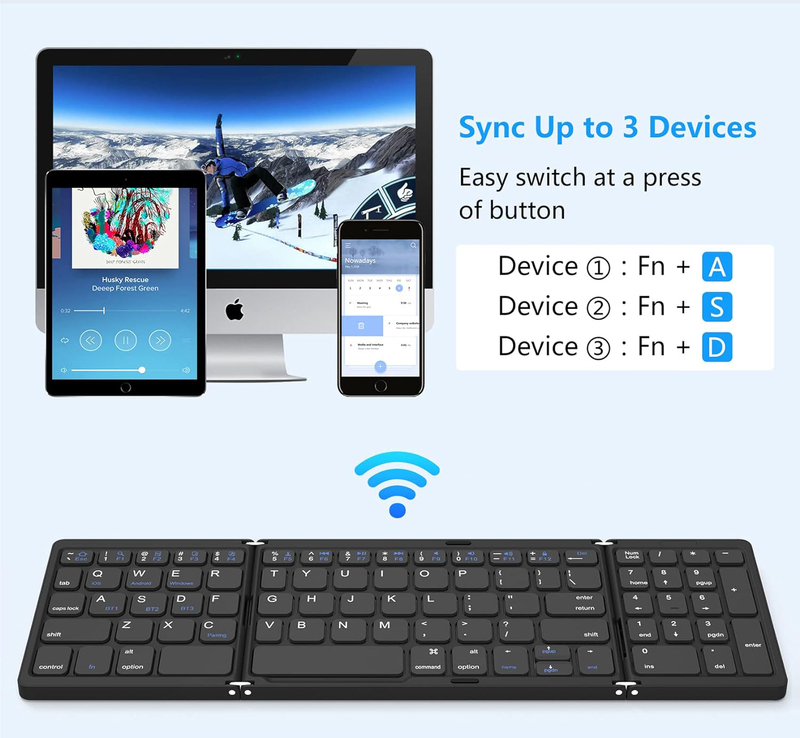 Erkovia Foldable Bluetooth Keyboard with Numeric Keypad, Black