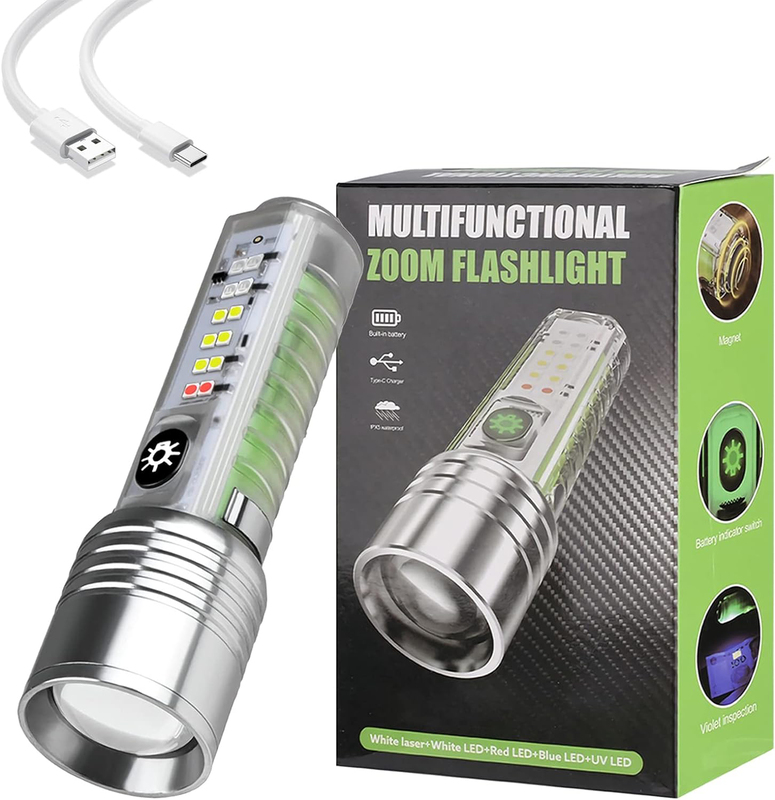 Xlentgen Super Bright Rechargeable 500 Lumens Long Range LED Flash Light, Silver