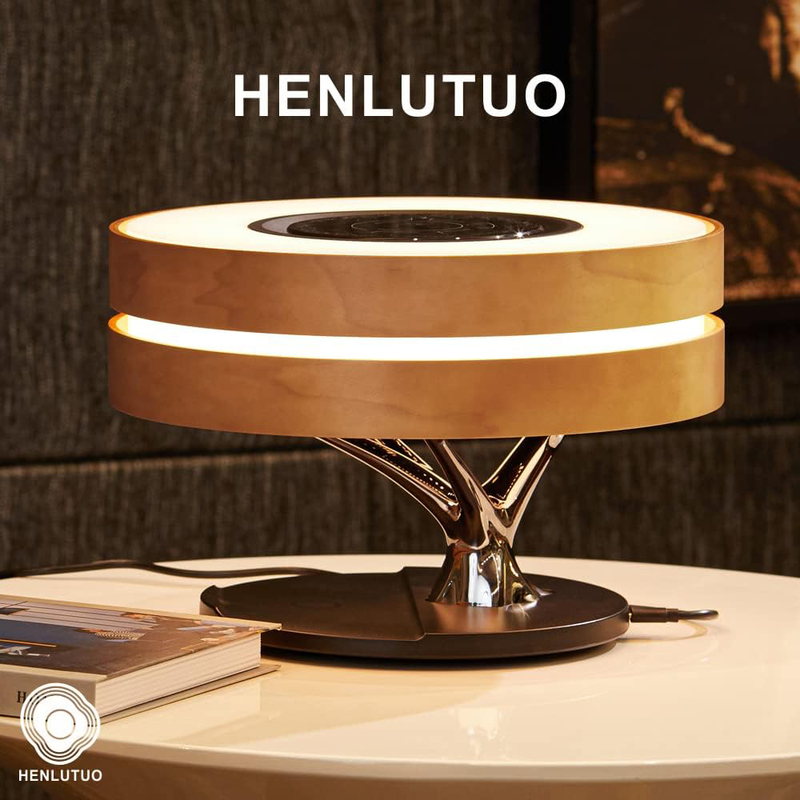Henlutuo Table Maple Log Lamp with Wireless Charge Bluetooth Speaker, Multicolour