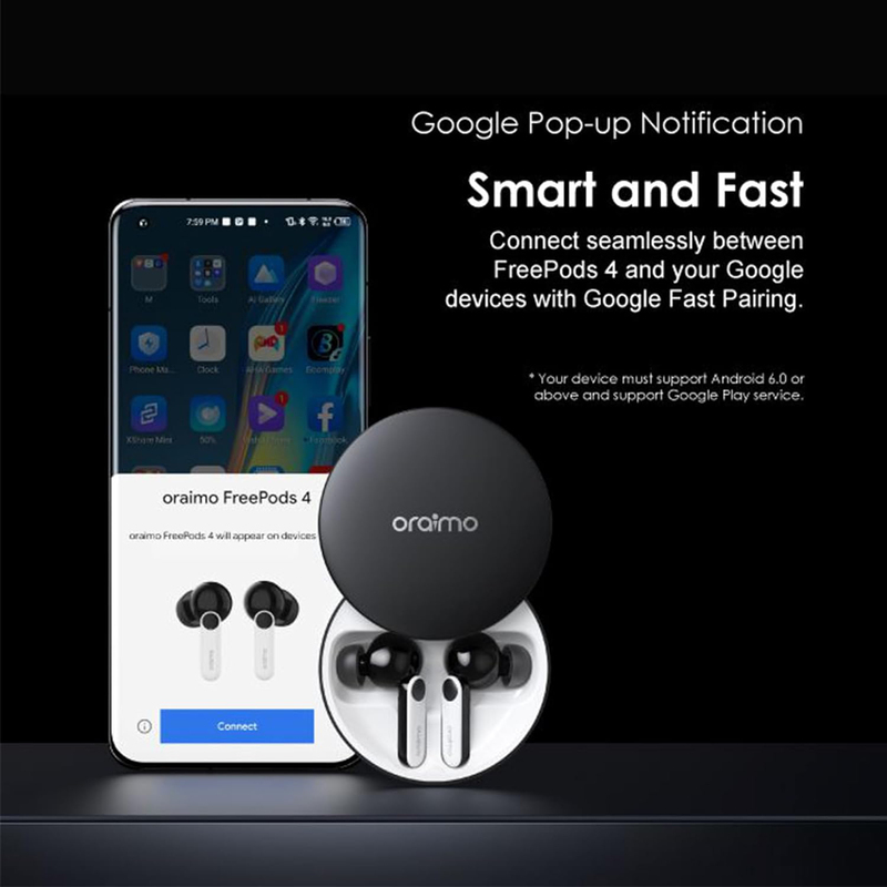 Oraimo Free Pods 4 Wireless In-Ear Noise Cancelling Earbuds, Black