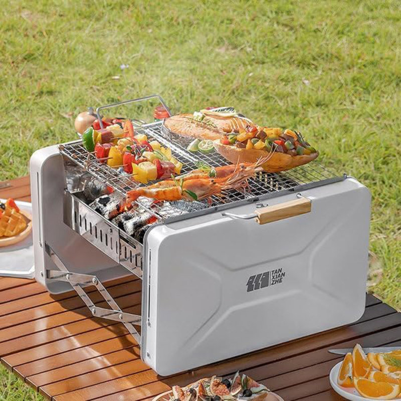 Stainless Steel Foldable Design Outdoor Portable BBQ Grill, White