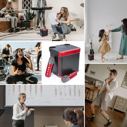 Portable Bluetooth Karaoke Speaker with 2 Wireless Microphones, Red