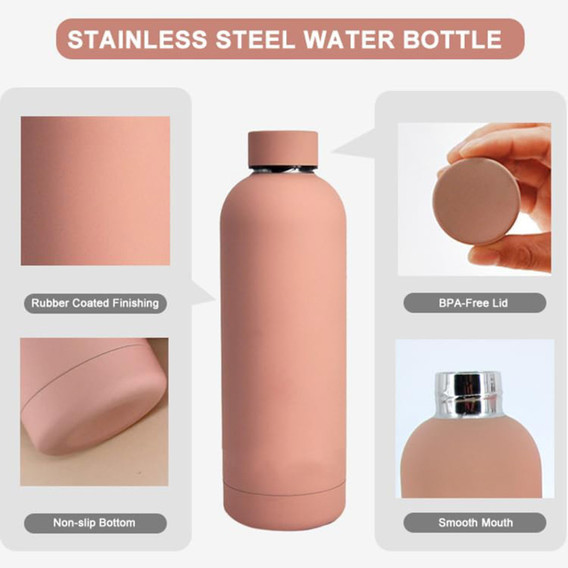 Vichivy 500ml Stainless Steel Double Insulated Sports Water Bottle, Peach