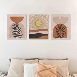 Astrdecor Boho Neutral Abstract Geometric Canvas Prints Poster, 3 Pieces, 12 x 16-inch, Orange/Brown