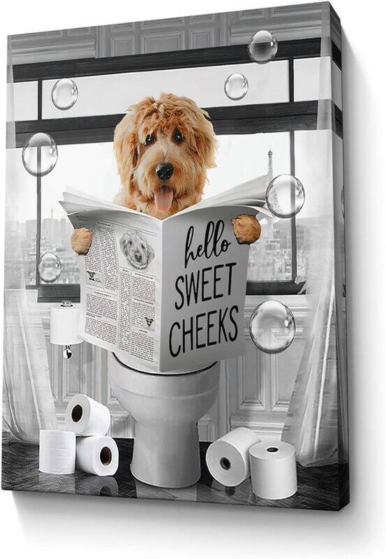 

Parylore Funny Dog Sitting In Toilet Reading Newspaper, Multicolour