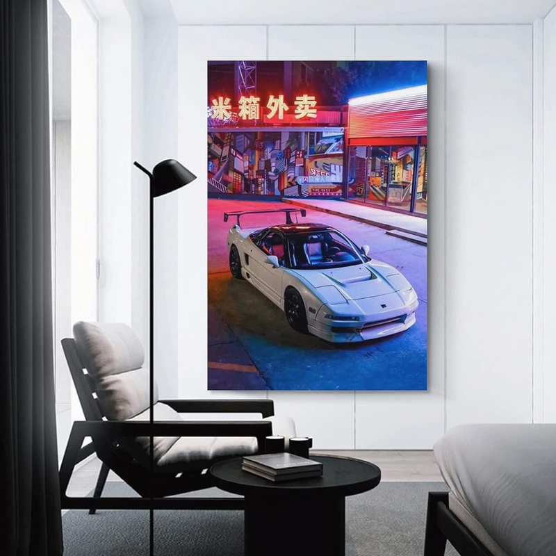 Jdm Car Poster Japanese Night Street Art Hanging Poster, Multicolour