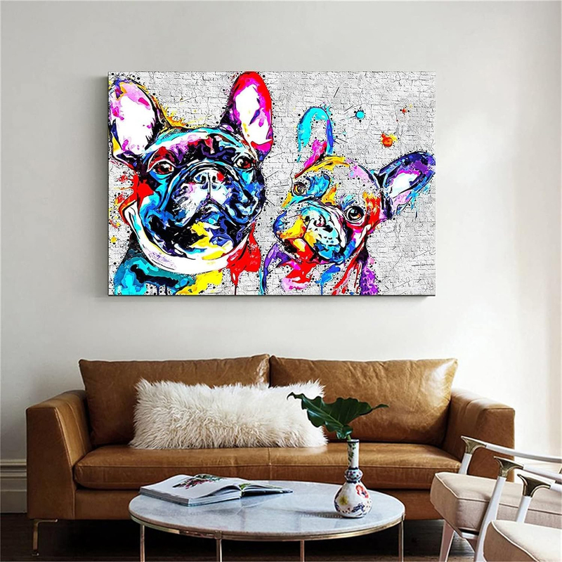 Hhgaoart Colourful French Bulldog Wall Art Abstract Poster, Multicolour