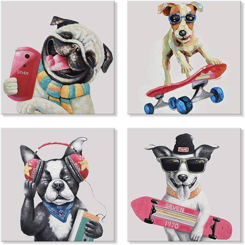 

Seven Wall Arts Colorful Gallery Pet Canvas Painting Puppy Artwork Abstract Hip-Hop Dog Cartoon, 4 Pieces, Multicolour