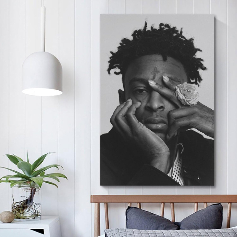 Yntndygv 21 Savage Bedroo Music Canvas Wall Art Poster, 12 x 18 inch, Black/White