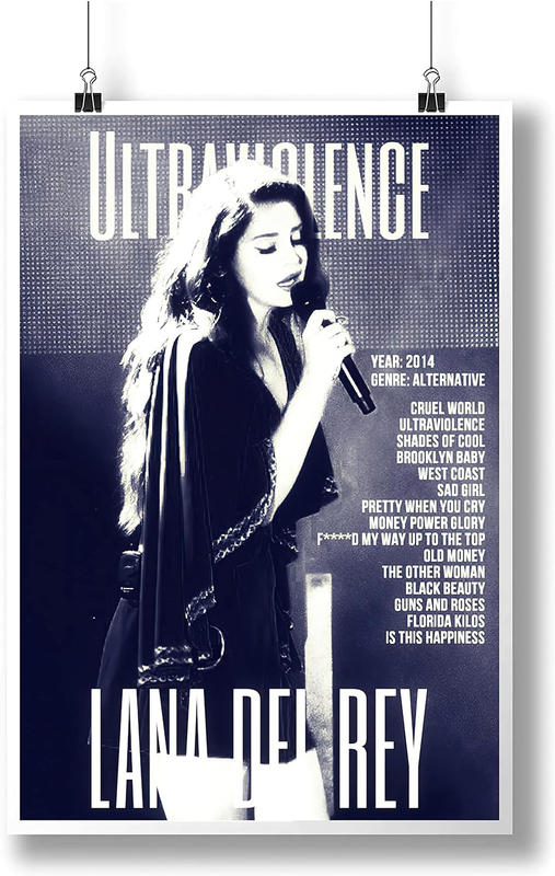 Lana Del Rey Ultraviolence Poster Art Wall Canvas Pictures for Modern Office Decor Vintage Prints Unframed Tubiey, 12 x 18 inch, Black/White