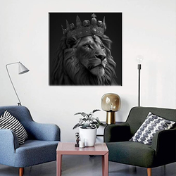 Stillshin Abstract King Lion with Crown Wall Decoration Canvas Poster, Black/White