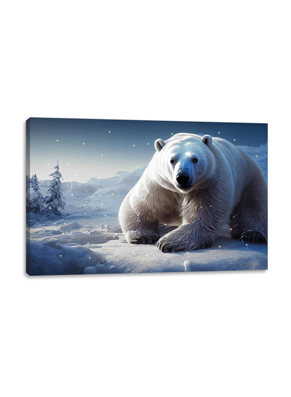 Alottagifts Lighted Polar Bear Winter Canvas Wall Art Print With Timer, Multicolour