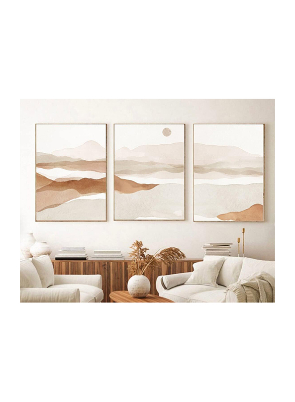 Feoftie Boho Art Wall Decor Wall Pictures Unframed Neutral Canvas, 16 x 24 Inch, 3 Piece, Beige