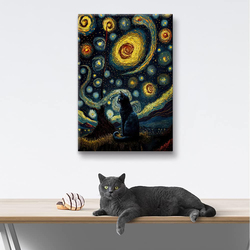 Lianxiaw The Starry Night Cat Famous Oil Paintings Canvas, Multicolour