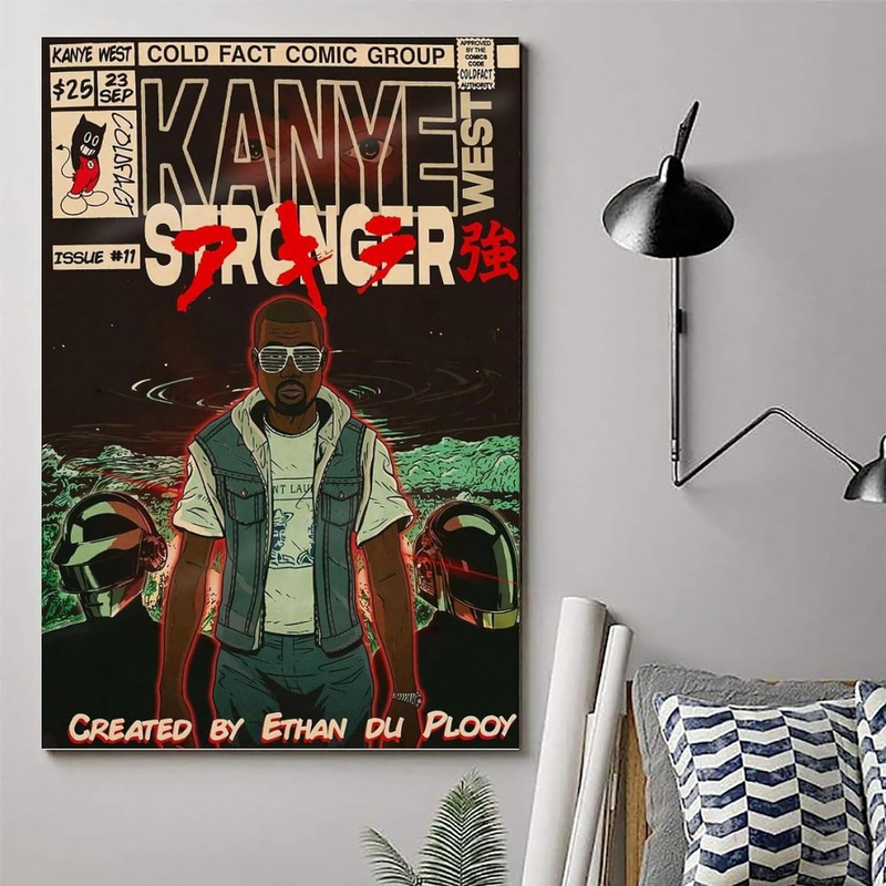 Momoo Hip-hop Comic Music Kanye West Canvas Poster, 12 x 18-inch, Multicolour