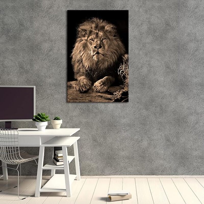 RnnJoile Lion Powerful Wild Animal Painting Picture Canvas Prints Wall Posters with Frame, Multicolour