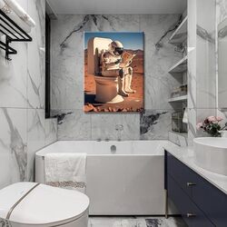 Rvrbkts Framed Astronauts On The Toilet Canvas Wall Artworks, Multicolour