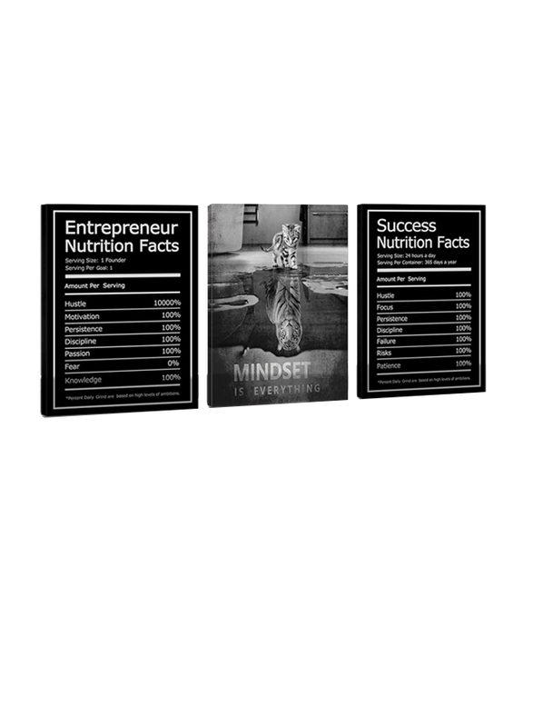 Cbaipy Mindset Is Everything Motivational Wall Art Canvas Posters, 3 Piece, Black/White