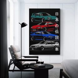 Japanese Car Poster Canvas Painting Wall Art Poster, 12 x 18 inch, Multicolour