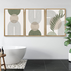 Kbkbart Minimalist Boho Sage Green Framed Wall Art Set, Multicolour