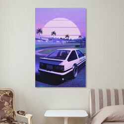Alukap 90s Ae86 Vaporwave Jdm Car Family Decorative Painting Wall Art Canvas Poster, 12 x 18 inch, Purple/Black