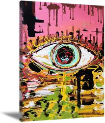 Bszy Get Abstract Eye Graffiti Colourful Canvas Wall Art Poster, 12 x 16 inch, Multicolour