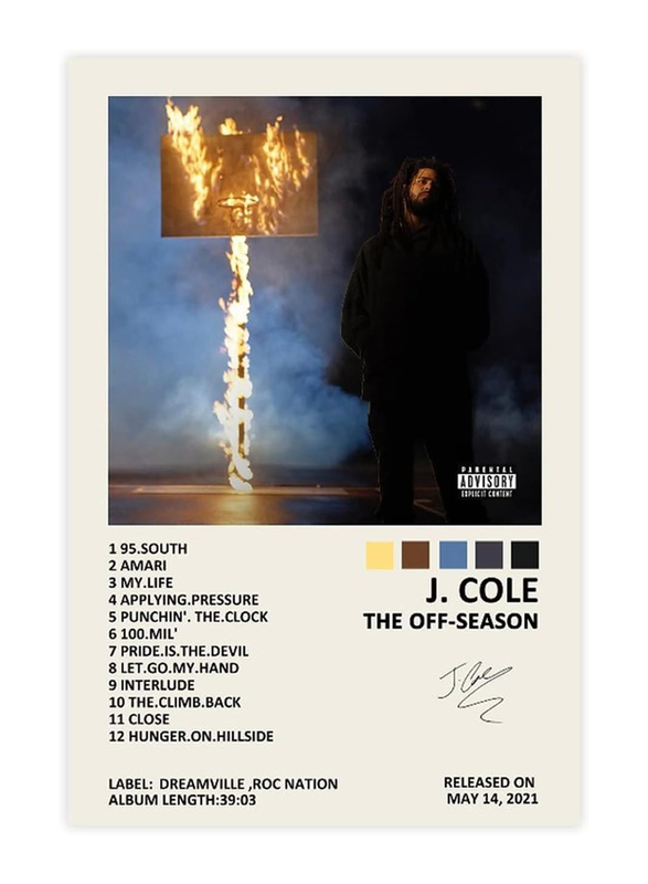 YGULC J Cole The Off-Season Music Album Cover Signed Limited Canvas Poster, 40 x 60cm, White