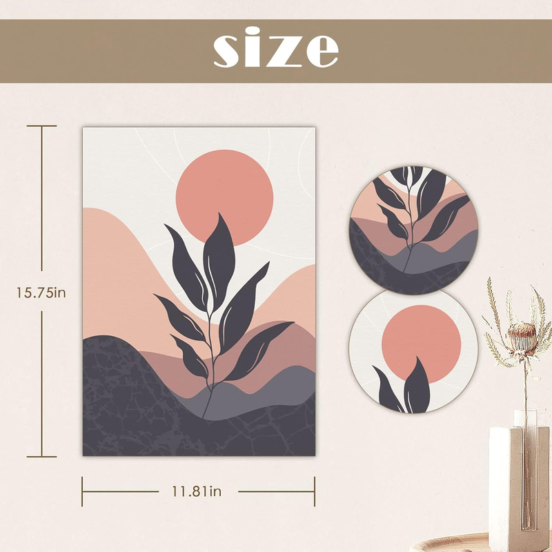 HOLXSTT Minimalist Boho Mid-Century Botanical Modern Canvas Poster, 2 Pieces, Multicolour