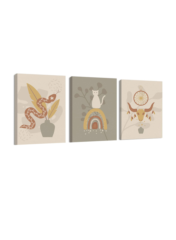 Holxstt 3-Piece Framed Minimalist Boho Mid-Century Modern Canvas Wall Art, Multicolour