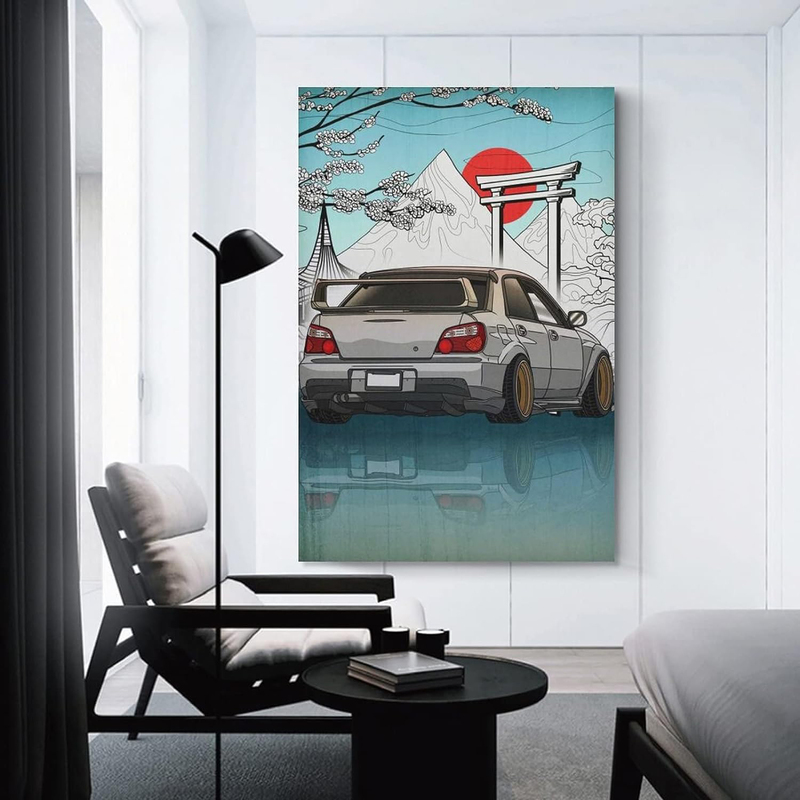 Fbroceh Jdm Wrx Sti Car Poster Silver Grey Vintage Poster, Multicolour