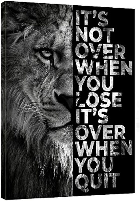 Dafun Art Lion Inspirational Wall Art Entrepreneur Quotes Its Not Over When You Lose Canvas Poster, 12 x 16 inch, Black/White