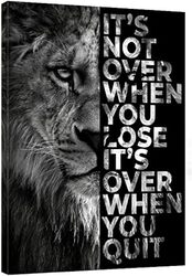 Dafun Art Lion Inspirational Wall Art Entrepreneur Quotes Its Not Over When You Lose Canvas Poster, 12 x 16 inch, Black/White