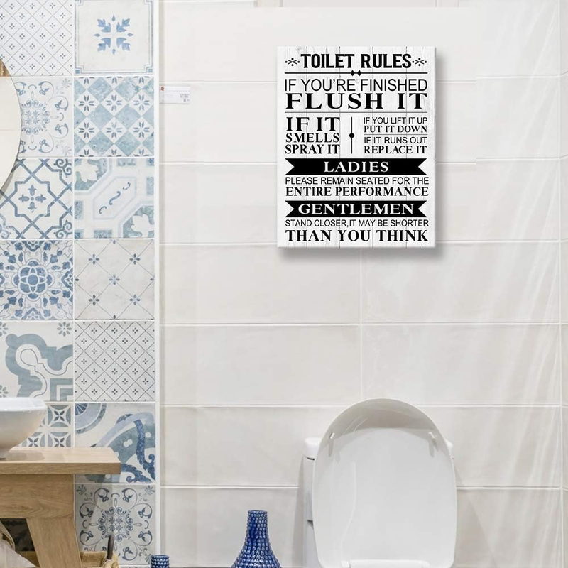 Kas Home Funny Toilet Rules Canvas Wall Art, Black