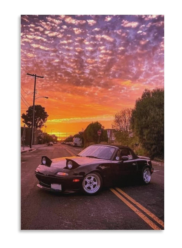 Qlazo Jdm Car Sports Japan Miata Modified Jump Lights Sunset Cool Poster, 12 x 18-inch, Multicolour