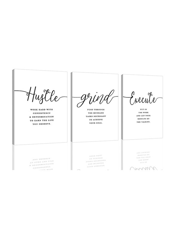 Ephany Canvas Wall Art Hustle Quote Set, 3 Pieces, Black/White