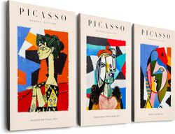 Home & Honor Line Drawings Abstract Neutral Pablo Picasso Canvas Framed Wall Art, 3 Pieces, 12 x 16 inch, Multicolour