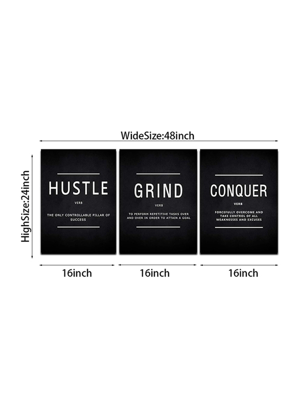 Cbaipy Motivational Grind Hustle Conquer Canvas Wall Art, Black/White