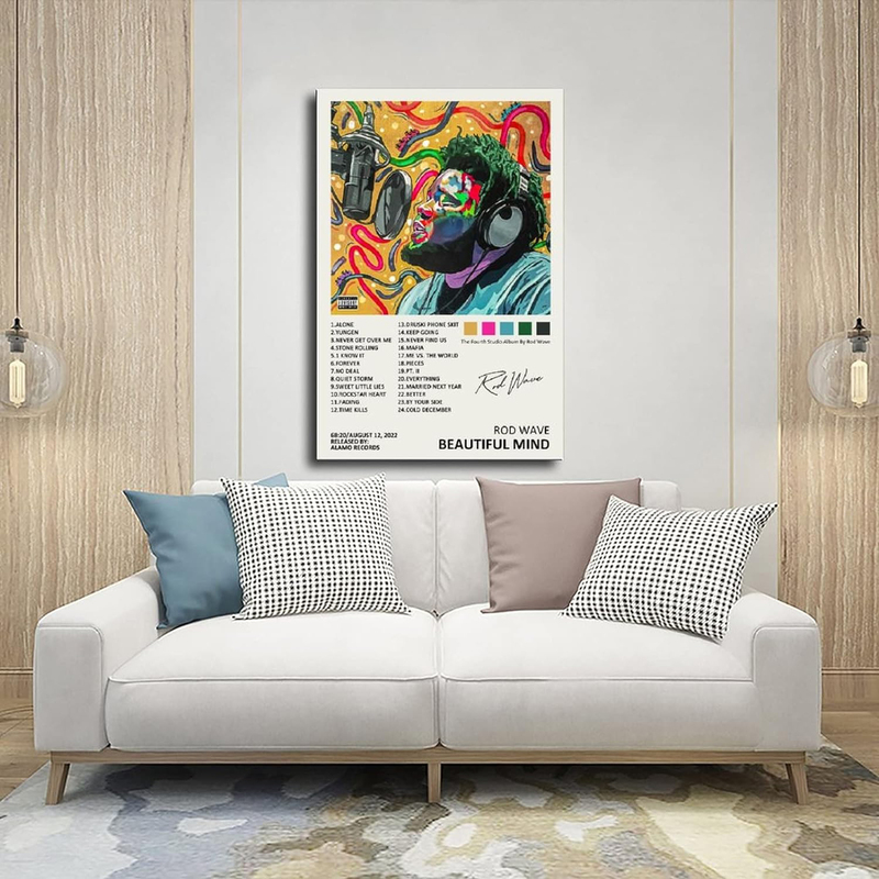 Yezlh Rod Wave Beautiful Mind Music Album Cover Signed Limited Edition Canvas Poster Unframe Wall Art Decor Print, 40 x 60cm, Multicolour