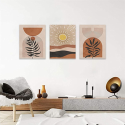 Astrdecor Boho Neutral Abstract Geometric Canvas Prints Poster, 3 Pieces, 12 x 16-inch, Orange/Brown