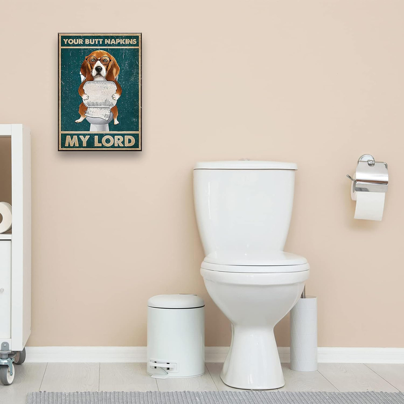 8 x 12-Inch Framed Canvas Funny Dog Pictures "Your Butt Napkin My Lord" Poster Wall Art, Multicolour