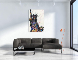 Yatsen Bridge Graffiti Living Room Statue of Liberty Print Picture Colourful Banksy Style Framed Canvas Wall Art, White