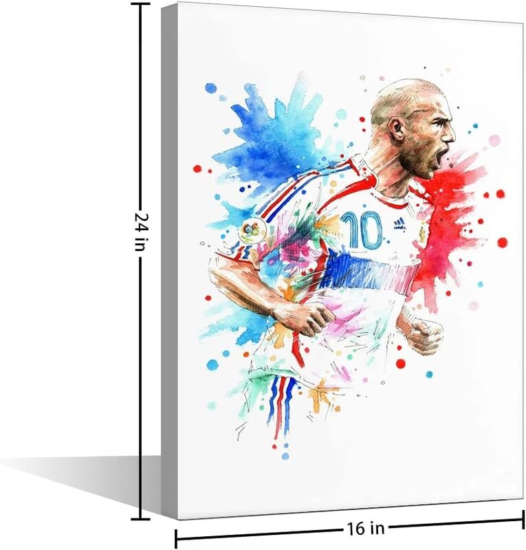 Tishiron Soccer Star Famous France Football Player Zinedine Zidane Canvas Wall Art, 24 x 16 inch, Multicolour