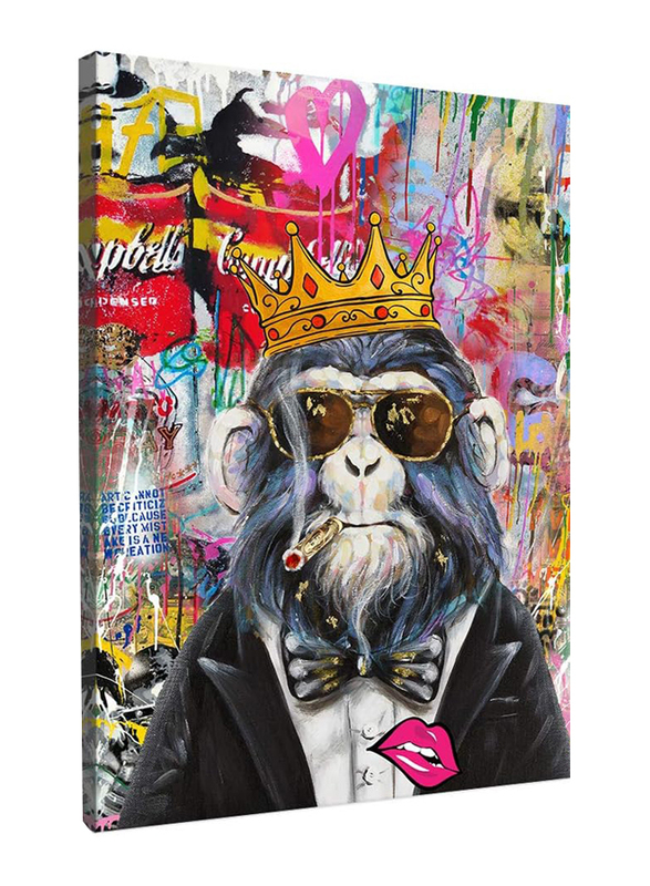 JAPO ART Canvas 24 x 32-Inch Smoking Gorilla with a Crown Street Graffiti Art Poster, Multicolour